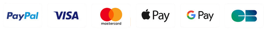 Moyens de paiement : PayPal, Visa, Mastercard, Apple Pay, Google Pay, CB