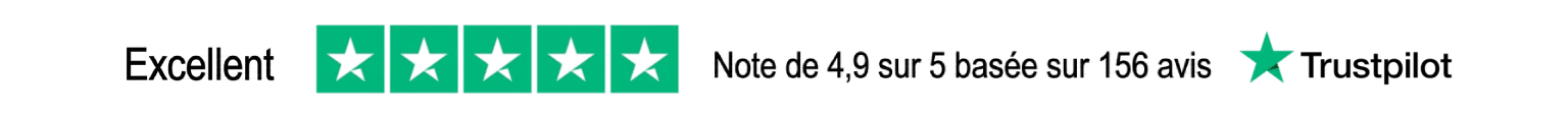 Note Trustpilot 4,9 sur 5 basée sur 158 avis